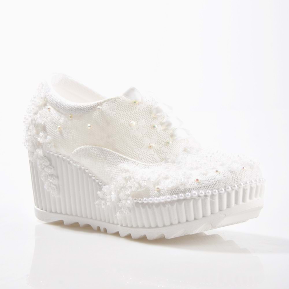 EK Merve 2525 Kadın Nakılşı Dolgu Topuklu Gelin Ayakkabısı