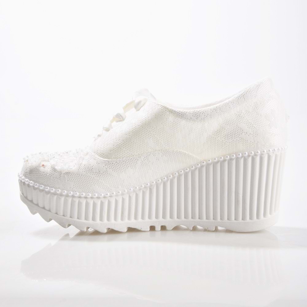 EK Merve 2525 Kadın Nakılşı Dolgu Topuklu Gelin Ayakkabısı