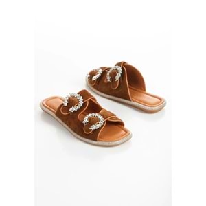 Zeyn 8069 Kadın Deri Taşlı Tokalı Terlik