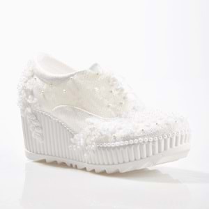 EK Merve 2525 Kadın Nakılşı Dolgu Topuklu Gelin Ayakkabısı