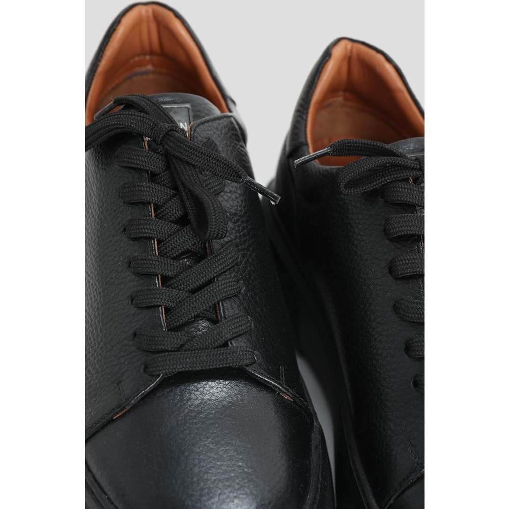 Lufian Tommy Erkek Deri Sneaker Ayakkabı Siyah Siyah