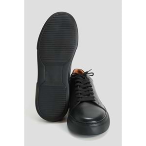 Lufian Tommy Erkek Deri Sneaker Ayakkabı Siyah Siyah